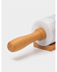 Скалка, 46×6×5 см, раб. часть 24.8 см, мрамор, ручки из бука, белая Magistro