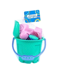 Набор игрушек для песочницы, 8 предметов: ведро 1.2 л, лопатка, грабли, 4 формочки, лейка, бирюзово-розовый Компания друзей