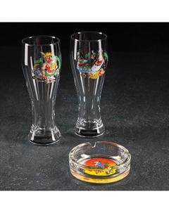 Набор «Приколы», 2 бокала для пива 300 мл, пепельница Ас-декор