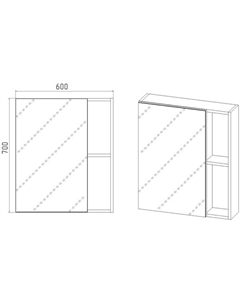 Зеркало-шкаф «Бостон 60» 160×600×700 мм, правый/левый, без света Viant