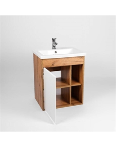 Тумба подвесная «Бостон», 1 створка, с раковиной COMO 50, 380×460×620 мм, цвет белый/дуб вотан Viant