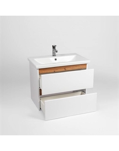Тумба подвесная «Мальта», 2 ящика, с раковиной COMO 70, 425×655×560 мм, цвет белый/дуб вотан Viant