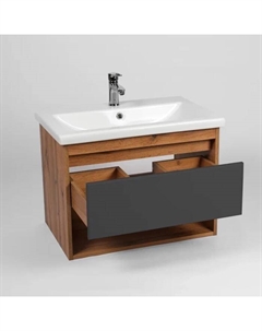Тумба подвесная «Бостон», 1 ящик, с раковиной COMO 80, 425×760×500 мм, цвет дуб вотан/графит Viant