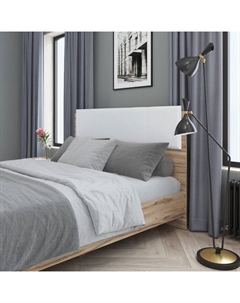 Кровать двуспальная «Николь №1.2», с мягкой спинкой, 1400×2000 мм, цвет белый/дуб альпийский Алисия