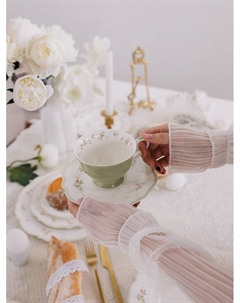 Чайная пара WY Spring flowers, фарфор, 220 мл, зелёная Wilson&young