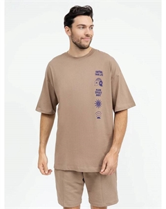 Хлопковая футболка силуэта оверсайз в коричневом цвете с принтом Mark formelle