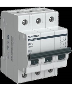 Выключатель автоматический Generica ВА47-29М 3P 25А 4.5кА B / MVA21-3-025-B-G