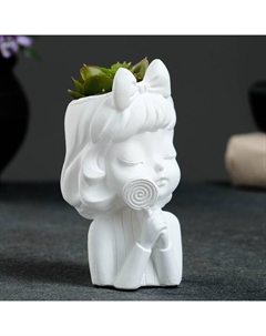 Фигурное кашпо для цветов «Девочка с леденцом», 50 мл, 13×8×7 см, гипс, белое Хорошие сувениры