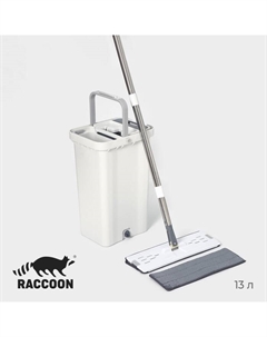 Швабра с отжимом и ведро : ведро с отсеками для полоскания и отжима 13 л, швабра плоская, запасная насадка из микрофибры с двумя карманами Raccoon