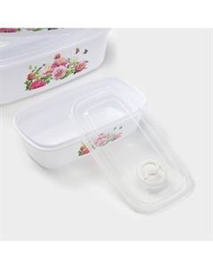 Контейнеры для еды с клапаном «Розы», набор 4 шт: 400 мл, 650 мл, 1 л, 1.5 л, пластик, белые Доляна