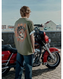 Футболка мужская хаки с принтом и надписью "let's ride" Mark formelle