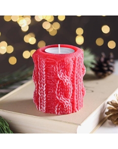 Свеча-подсвечник «Вязаный пенёк», 6.5×7.8 см, 1 ч, 177 г, красный Омский свечной завод