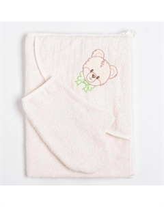 Набор для купания (уголок + рукавичка), махра, молочный Осьминожка