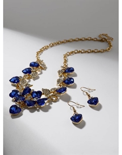 Набор 2 предмета: серьги, колье «Вернисаж» сердце и цветы, цвет сине-белый в золоте, 42см Qf