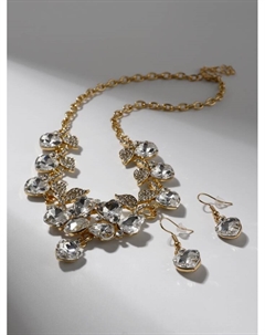 Набор 2 предмета: серьги, колье «Вернисаж» сердце и цветы, цвет белый в золоте, 42 см Qf