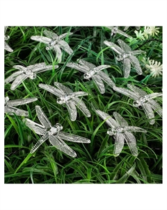 Гирлянда «Нить», 4.5 м, уличная, с насадками «Стрекоза», IP44, 30 LED, 2 режима, солнечная батарея, тёмная нить, свечение тёплое белое Luazon lighting