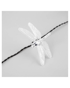 Гирлянда «Нить», 4.5 м, уличная, с насадками «Стрекоза», IP44, 30 LED, 2 режима, солнечная батарея, тёмная нить, свечение зелёное/аквамарин/жёлтое Luazon lighting