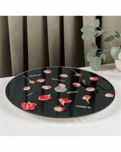 Подставка для торта «Розы на чёрном», d=32 см, вращающаяся, стекло, чёрная Magistro