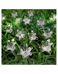 Гирлянда «Нить», 4.5 м, уличная, с насадками «Цветок», IP44, 30 LED, 2 режима, солнечная батарея, тёмная нить, свечение жёлтое/аквамарин Luazon lighting