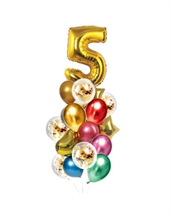 Воздушные шары «День рождения – 5 лет», фольга, латекс, набор 21 шт., золотой Страна карнавалия
