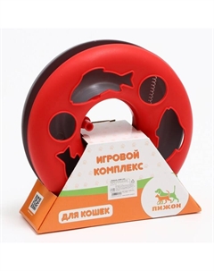 Игрушка для кошек «Загадочный круг - Рыбки», мышь на пружине и шарик, 23×7 см, красная/серая Пижон