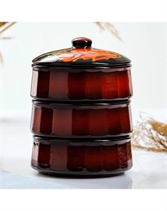 Набор для холодца «Мак на чёрном», 3 шт., 300 мл, керамика Псковский гончар