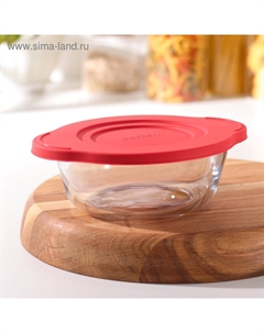 Форма из жаропрочного стекла для запекания Borcam, 840 мл, с красной пластиковой крышкой Pasabahce