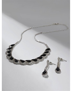 Набор 2 предмета: серьги, колье «Листопад» капли, цвет чёрно-белый в серебре, 45 см Qf