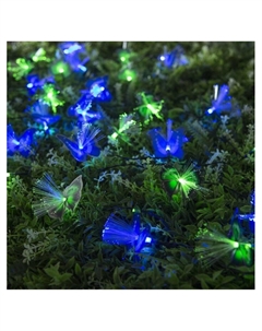 Гирлянда «Нить», 4.5 м, уличная, с насадками «Бабочка», IP44, 30 LED, 2 режима, солнечная батарея, тёмная нить, свечение синее/зелёное Luazon lighting