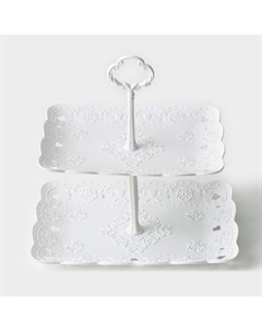 Этажерка для фруктов и десертов «Вивьен», 2 ярусная, пластик, прямоугольная, 22.5×16 см, 26.5×19 см, белая Доляна