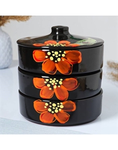 Набор для холодца «Подарочный», 3 шт., 750 мл, керамика, чёрный Псковский гончар