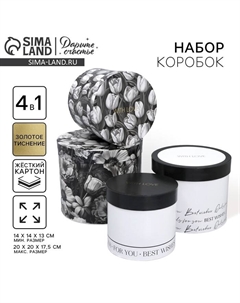 Набор шляпных коробок для цветов 4 в 1, упаковка подарочная, «Чёрно-белый», 14 х 14 х 13 см - 20 х 20 х 17.5 см Дарите счастье