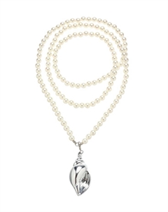 Портупея жемчужная с кулоном «Ракушка», 129 см, белая в серебре Qf