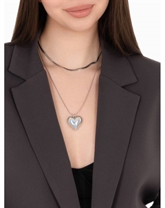 Кулон «Сердце» два ряда, серебряный в серебре, 45 см Qf