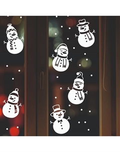 Декоративная наклейка для окон «Шесть снеговиков», 60×30 см Houseinterio