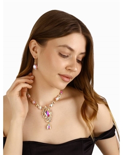 Набор 2 предмета: серьги, колье «Вернисаж» сердце и цветы, цвет бело-радужный в золоте, 42 см Qf