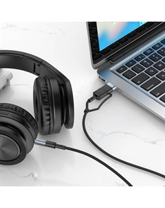 Кабель Hoco UPA23, 2 в 1, Type-C+USB - Jack 3.5 мм (m), 1 м, нейлон, серый