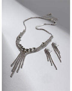 Набор 2 предмета: серьги, колье «Лёд» кристаллы, цвет белый в серебре, 48 см Qf