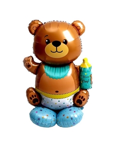 Воздушный шар фольгированный 55" «Мишка с бутылкой на подставке", под воздух Страна карнавалия