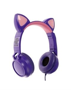 Наушники Qumo Game Cat Purple, игровые, микрофон, USB+3.5 мм, 2м, фиолетовые