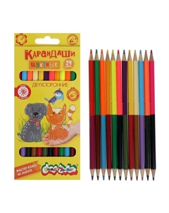 Карандаши цветные 12 шт., 24 цвета «», двухсторонние, деревянные, шестигранные, картонная упаковка Каляка-маляка