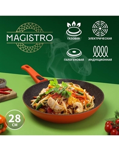 Сковорода Terra, d=28 см, съёмная ручка soft-touch, антипригарное покрытие, индукция, оранжевая Magistro