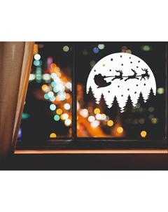 Наклейка декоративная для окон «Санта на фоне луны», 37×32 см Houseinterio