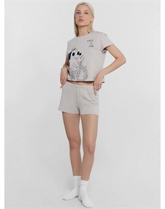 Комплект женский (джемпер, шорты) серый с печатью Mark formelle