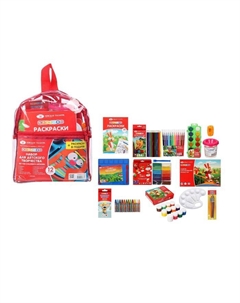 Набор для детского творчества "Цветик", 12 предметов (рисование и лепка) в рюкзаке, раскраска в подарок, ЗХК "Невская палитра", 72421775 Завод художественных красок «невская палитра»