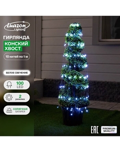 Гирлянда «Конский хвост» 10 нитей по 1 м, серебристая нить, 100 LED, свечение белое, 2 режима, солнечная батарея Luazon lighting