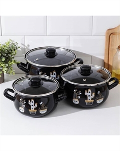 Набор кастрюль «Чёрные кактусы», 3 предмета: 2,1 л, 3,1 л, 4 л, индукция Interos