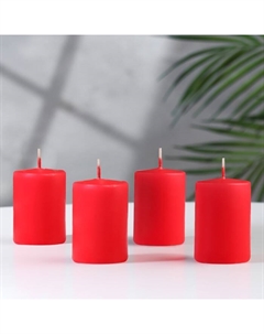 Набор свечей-цилиндров "Интерьерный", 4 шт, 6х4 см, 10 ч, красный Русская свечная мануфактура