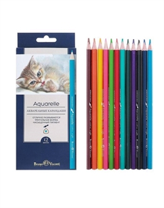 Карандаши цветные акварельные 12 цветов Aquarelle, трёхгранные Brunovisconti