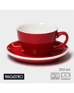 Кофейная пара Coffee time, чашка 200 мл, блюдце d=14.5 см, фарфор, красная Magistro